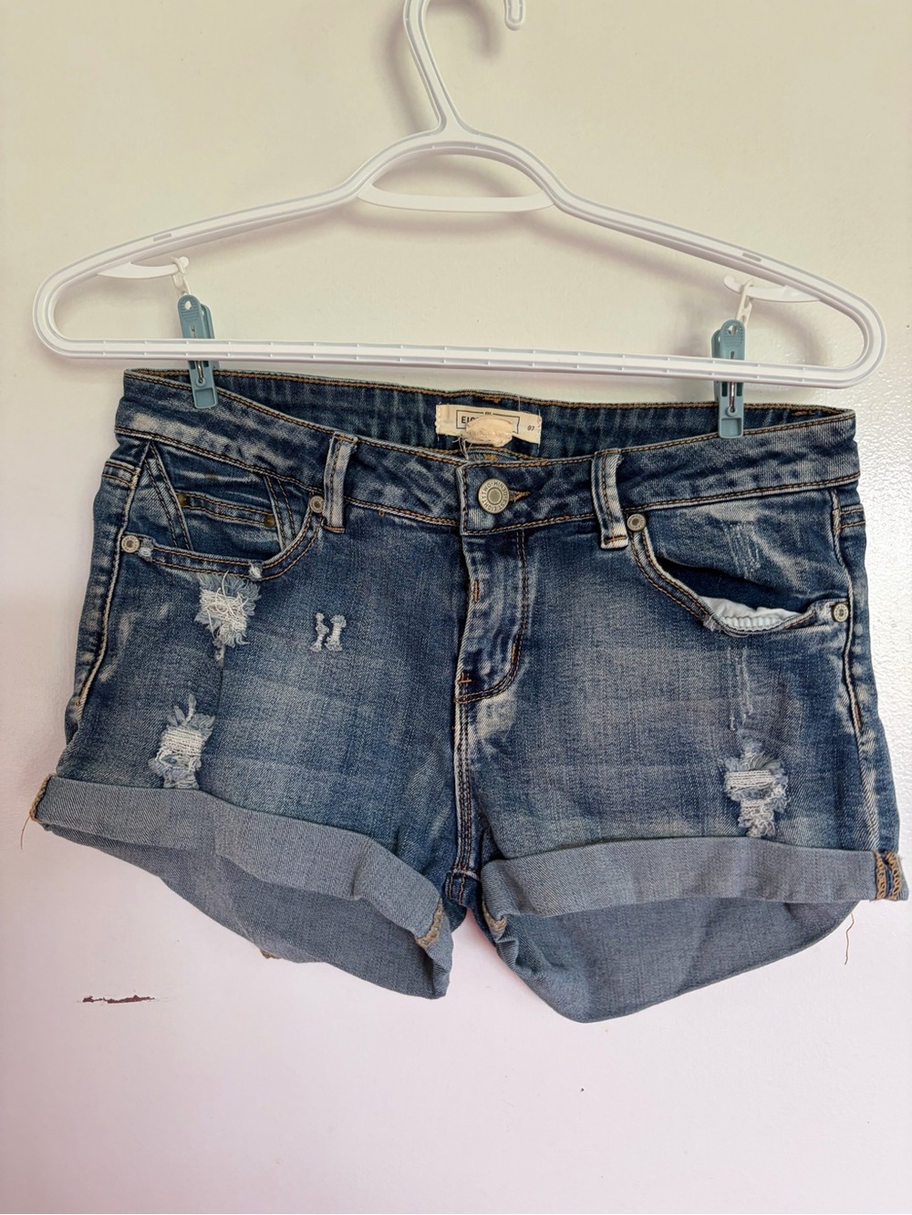 Bluenotes Women’s Distressed Rolled Hem Denim Shorts - Medium Blue